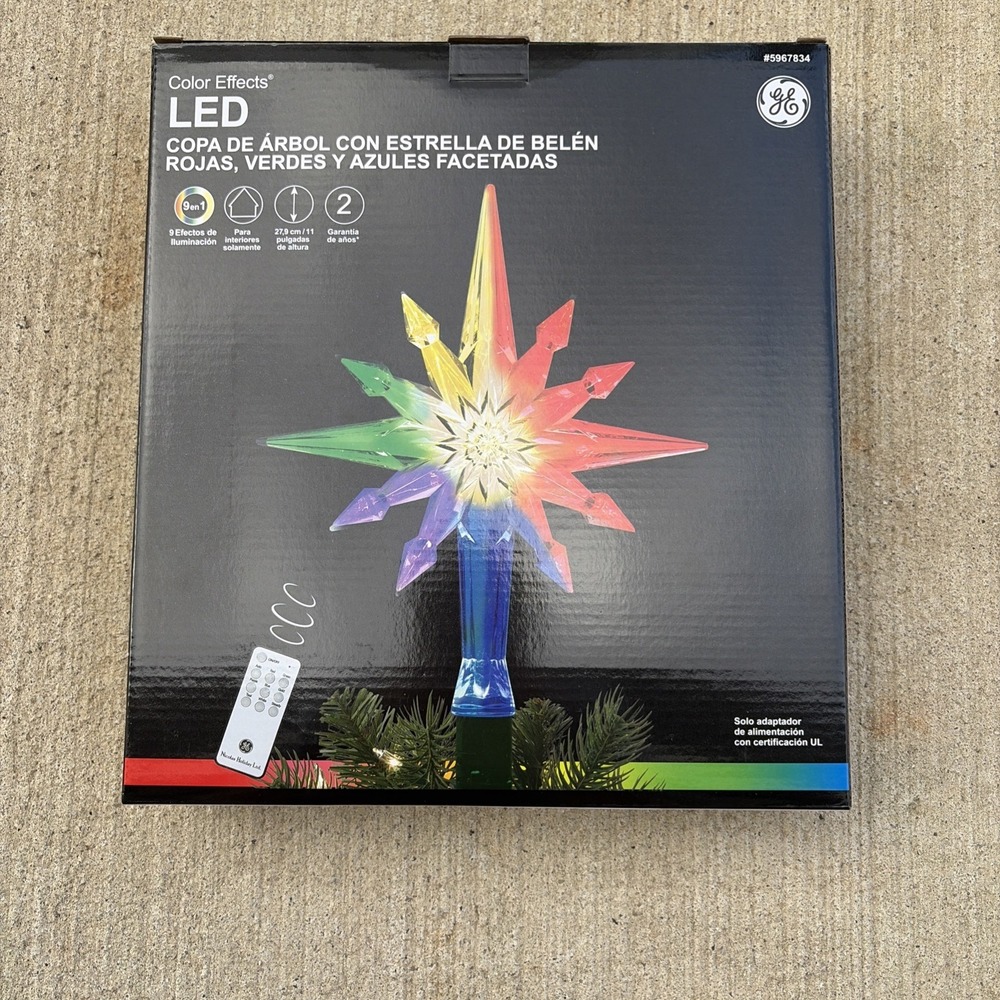GE 11" Christmas Tree Topper Star Clear Color Changing RGB LED Lights w/Remote